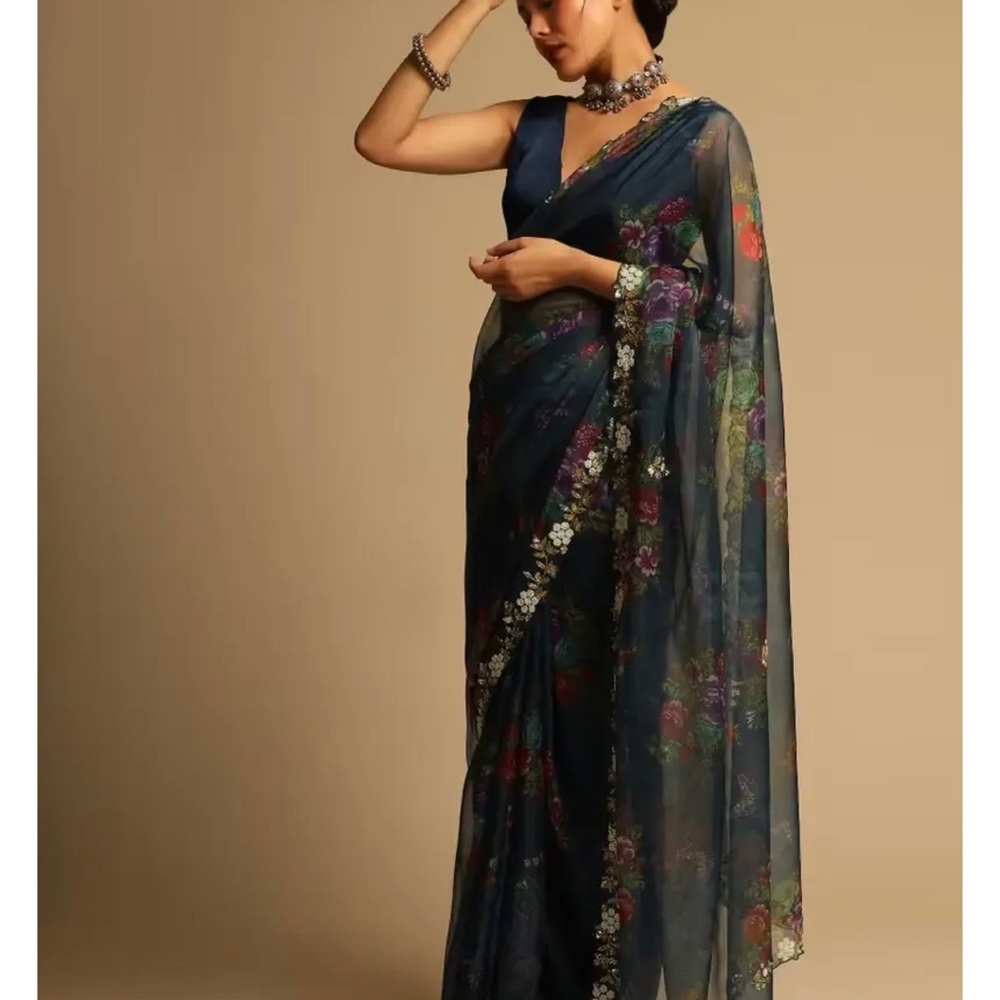 Indian Floral Saree with stitched blouse